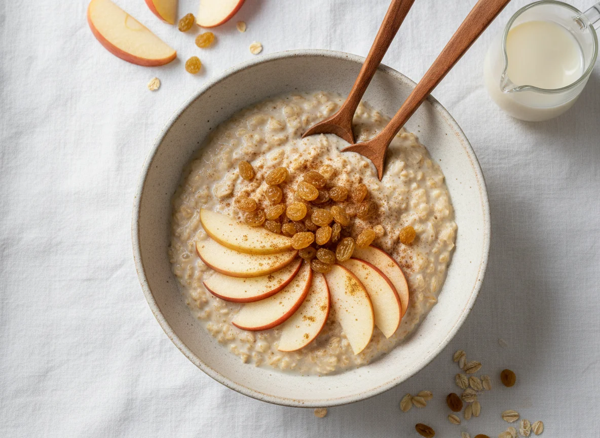 Haferbrei mit Apfel und Hafermilch photo
