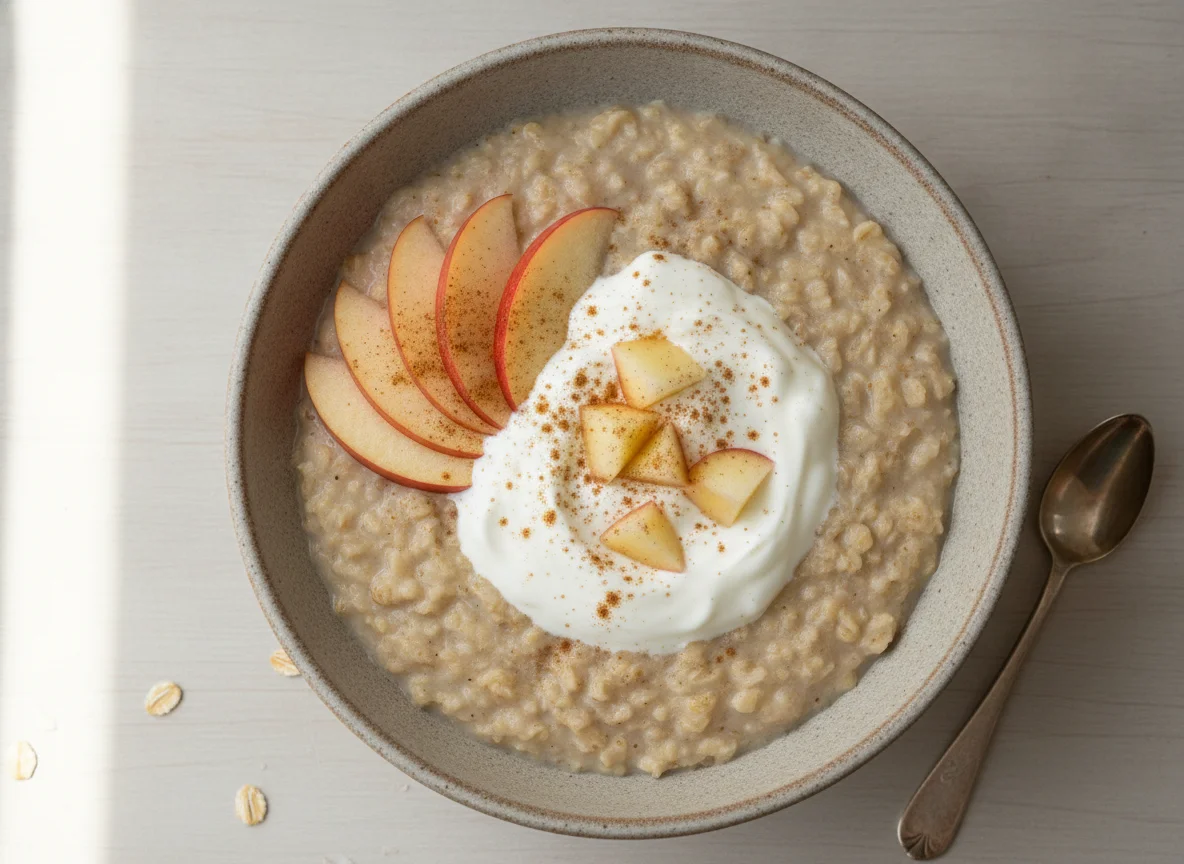 Haferbrei mit Apfel und Joghurt photo