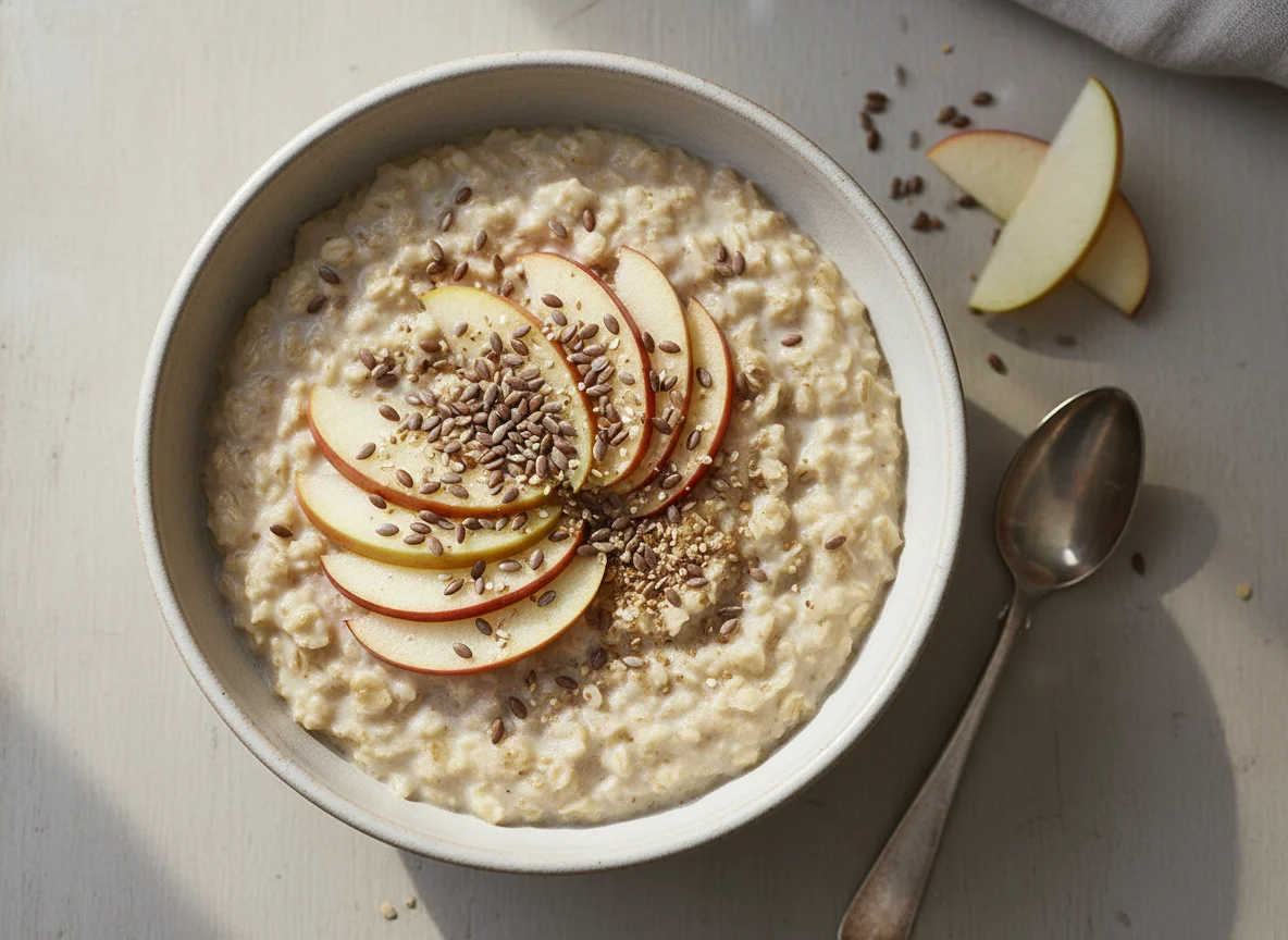 Haferbrei mit Apfel und Leinsamen photo