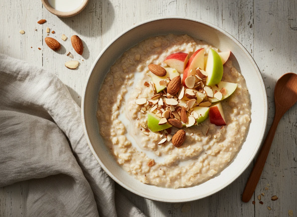 Haferbrei mit Apfel und Mandelmilch photo