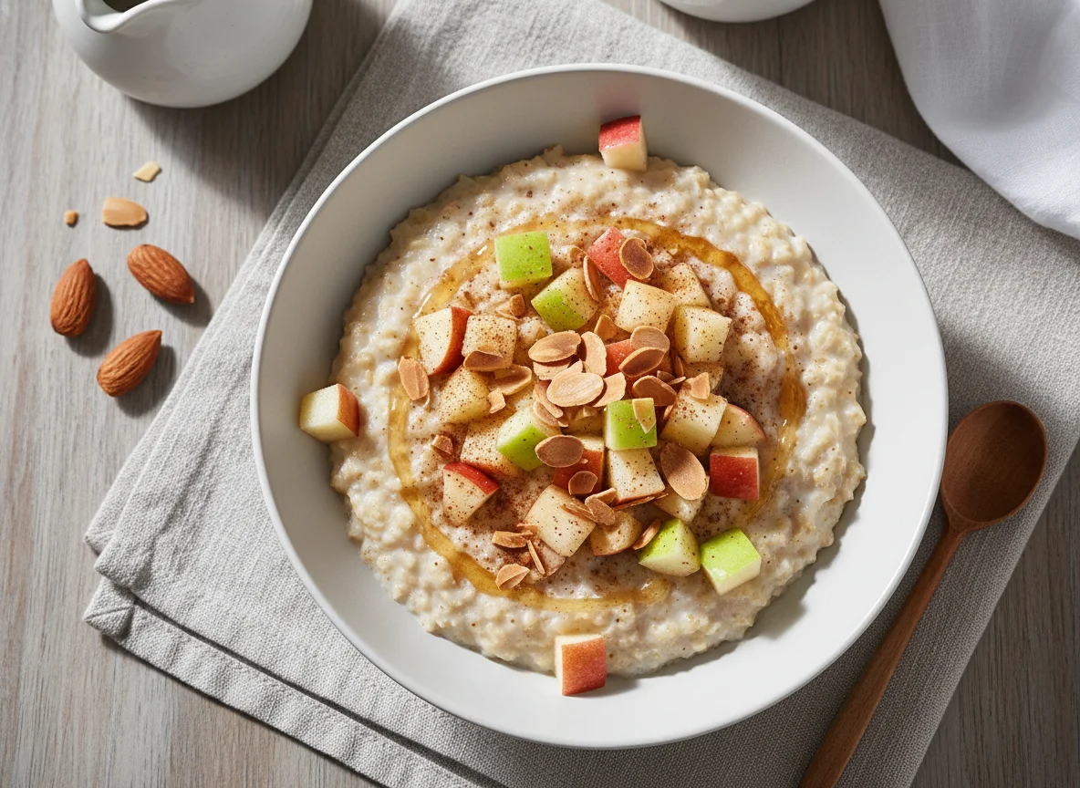 Haferbrei mit Apfel und Mandeln photo