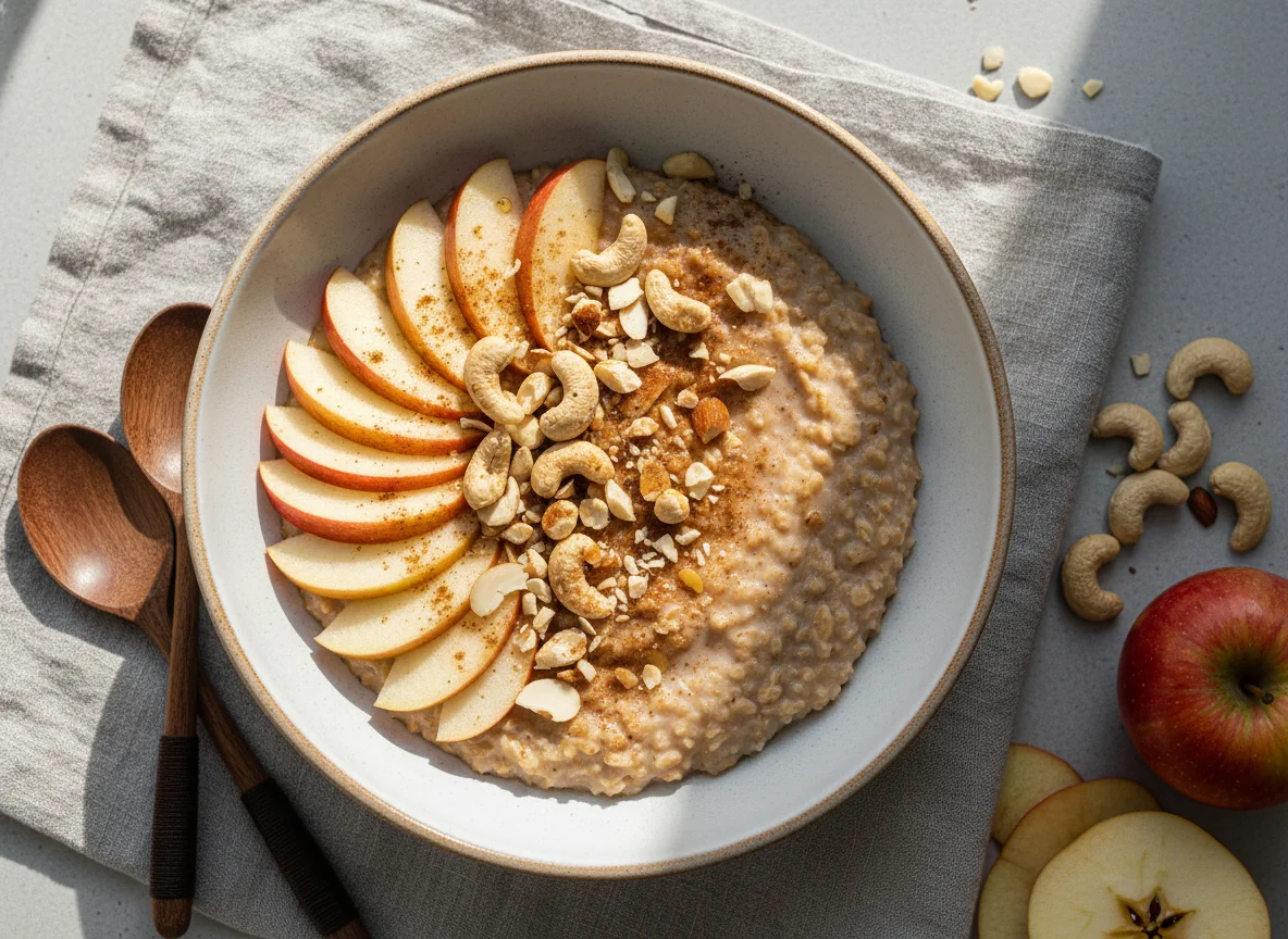 Haferbrei mit Apfel und Nüssen photo