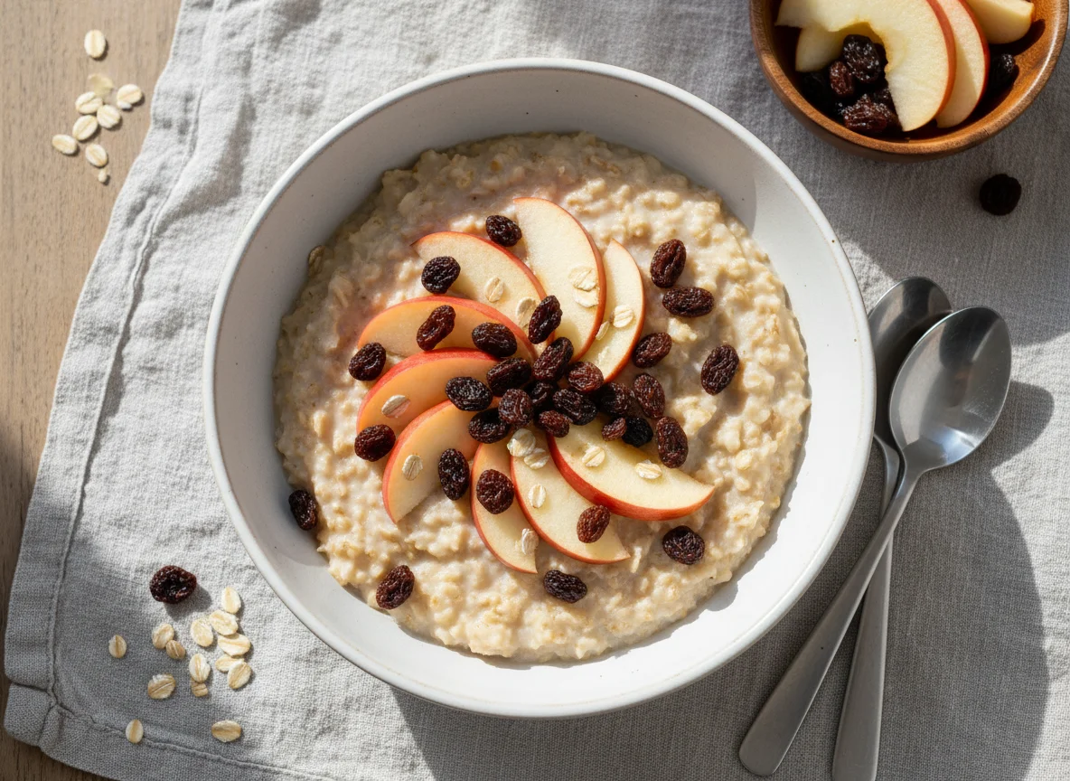 Haferbrei mit Apfel und Rosinen photo