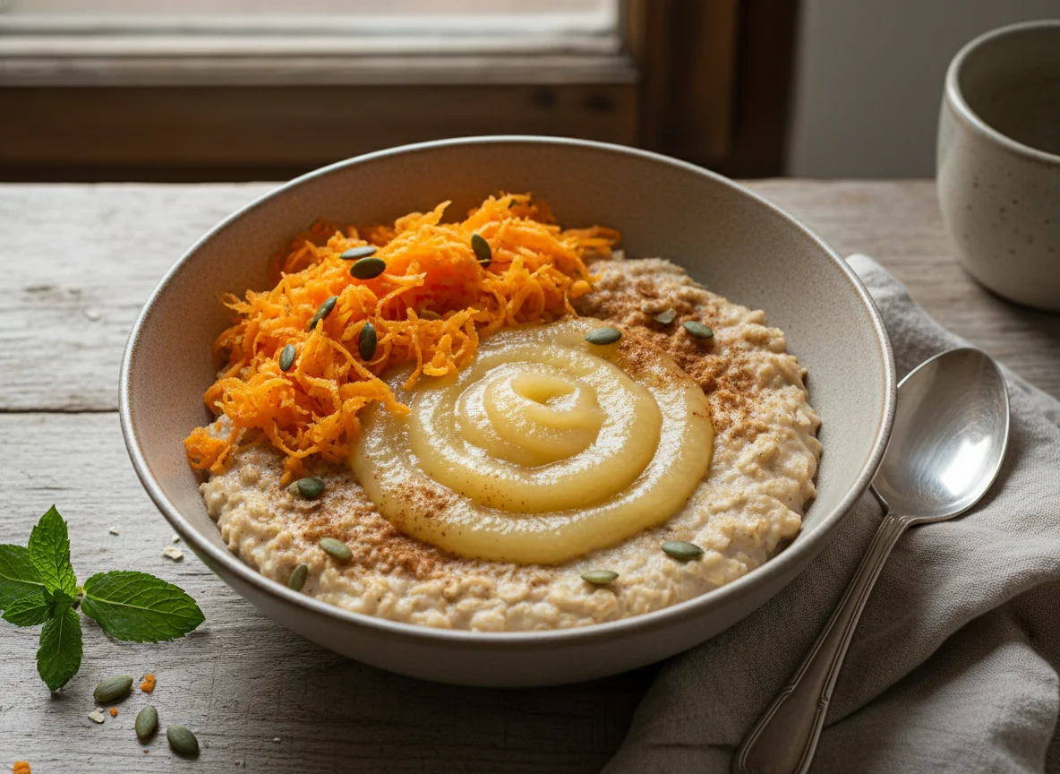 Haferbrei mit Apfelmus und Karotten photo