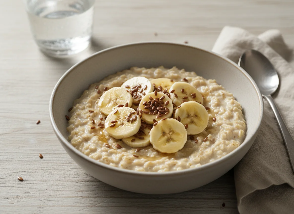 Haferbrei mit Banane und Leinsamen photo