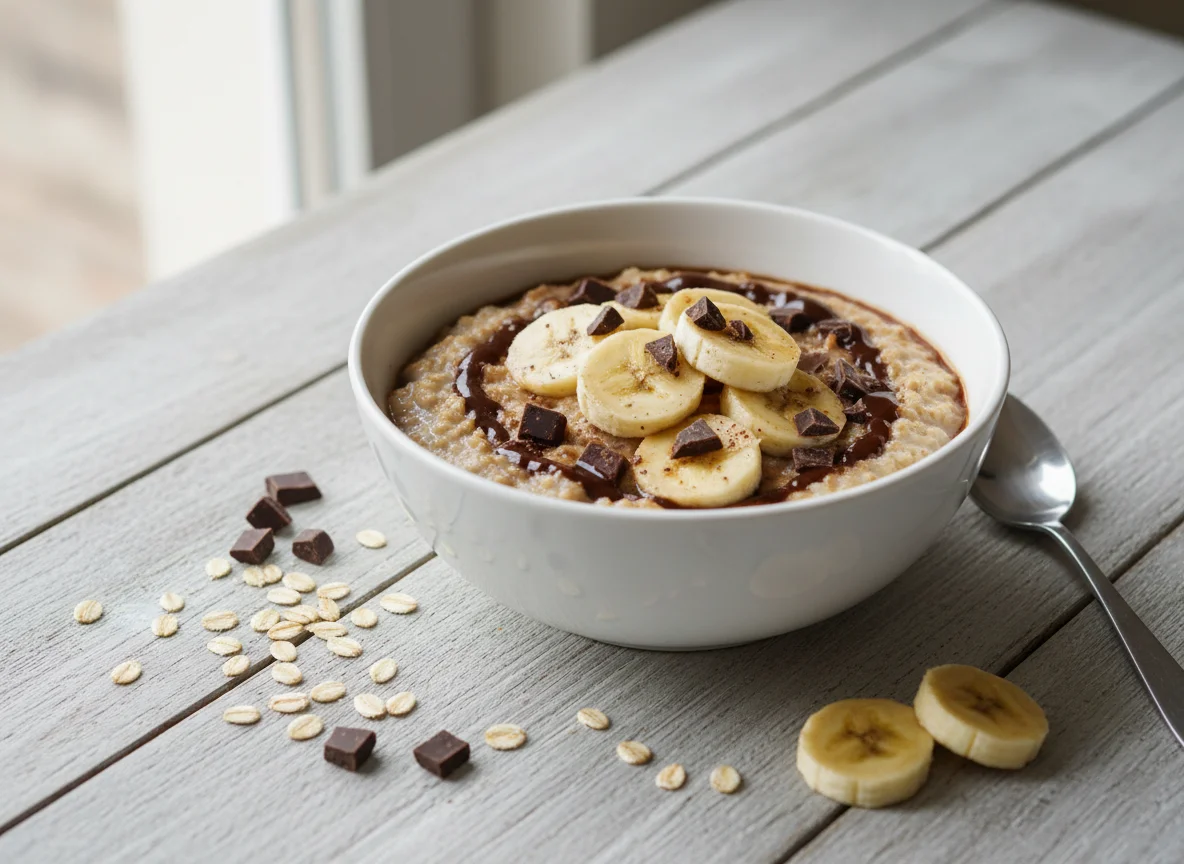 Haferbrei mit Banane und Schokoladenstückchen photo