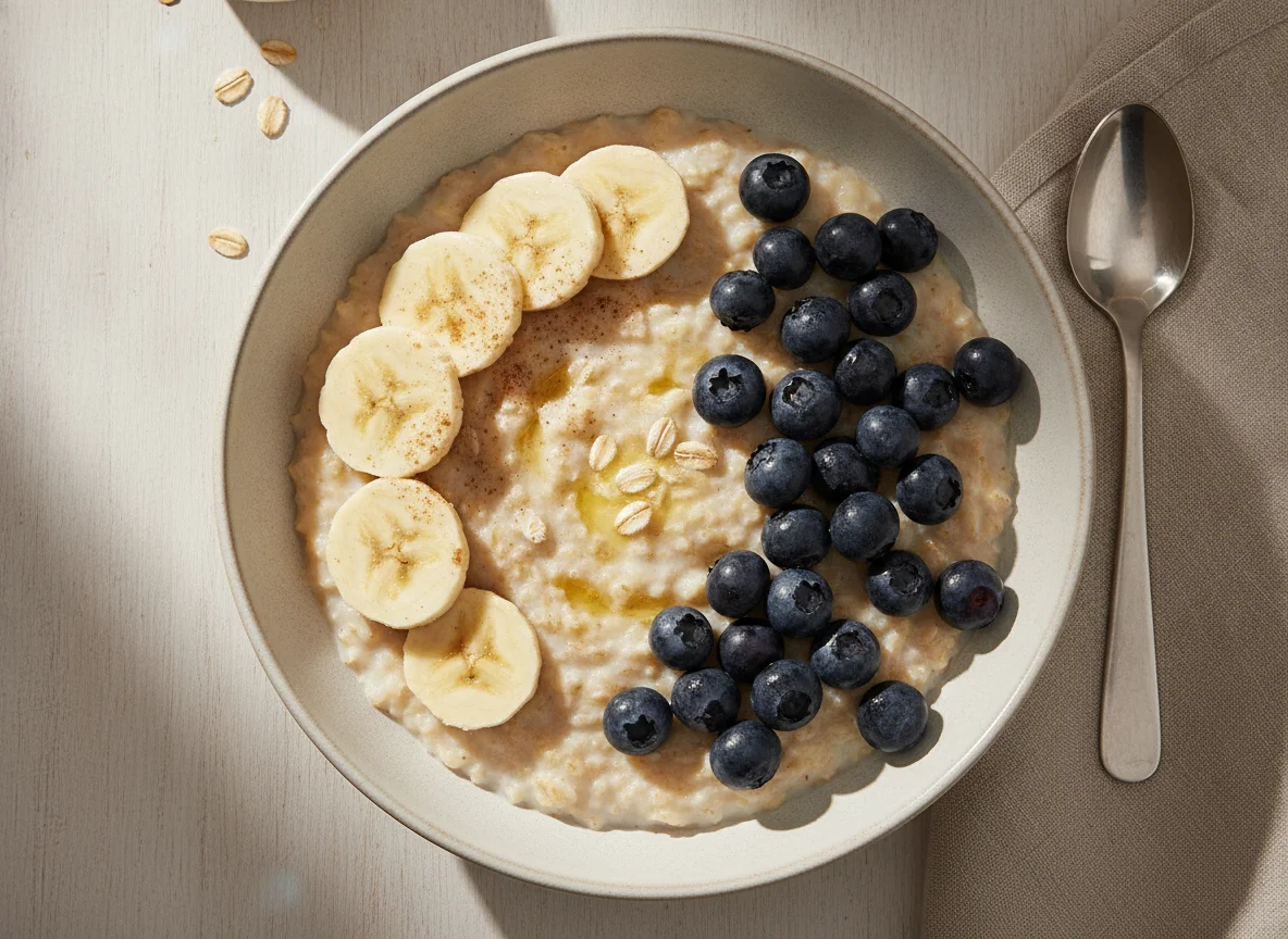 Haferbrei mit Bananen und Heidelbeeren photo