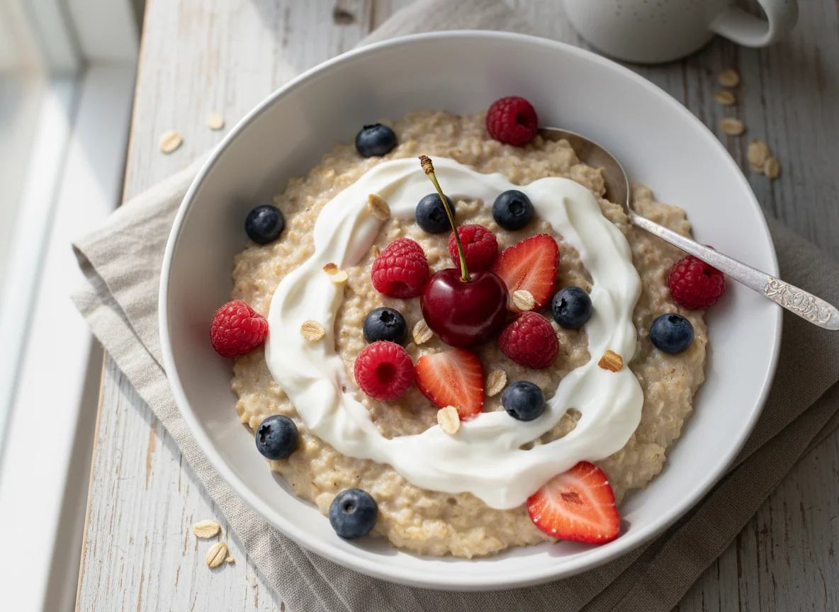 Haferbrei mit Beeren und Joghurt photo
