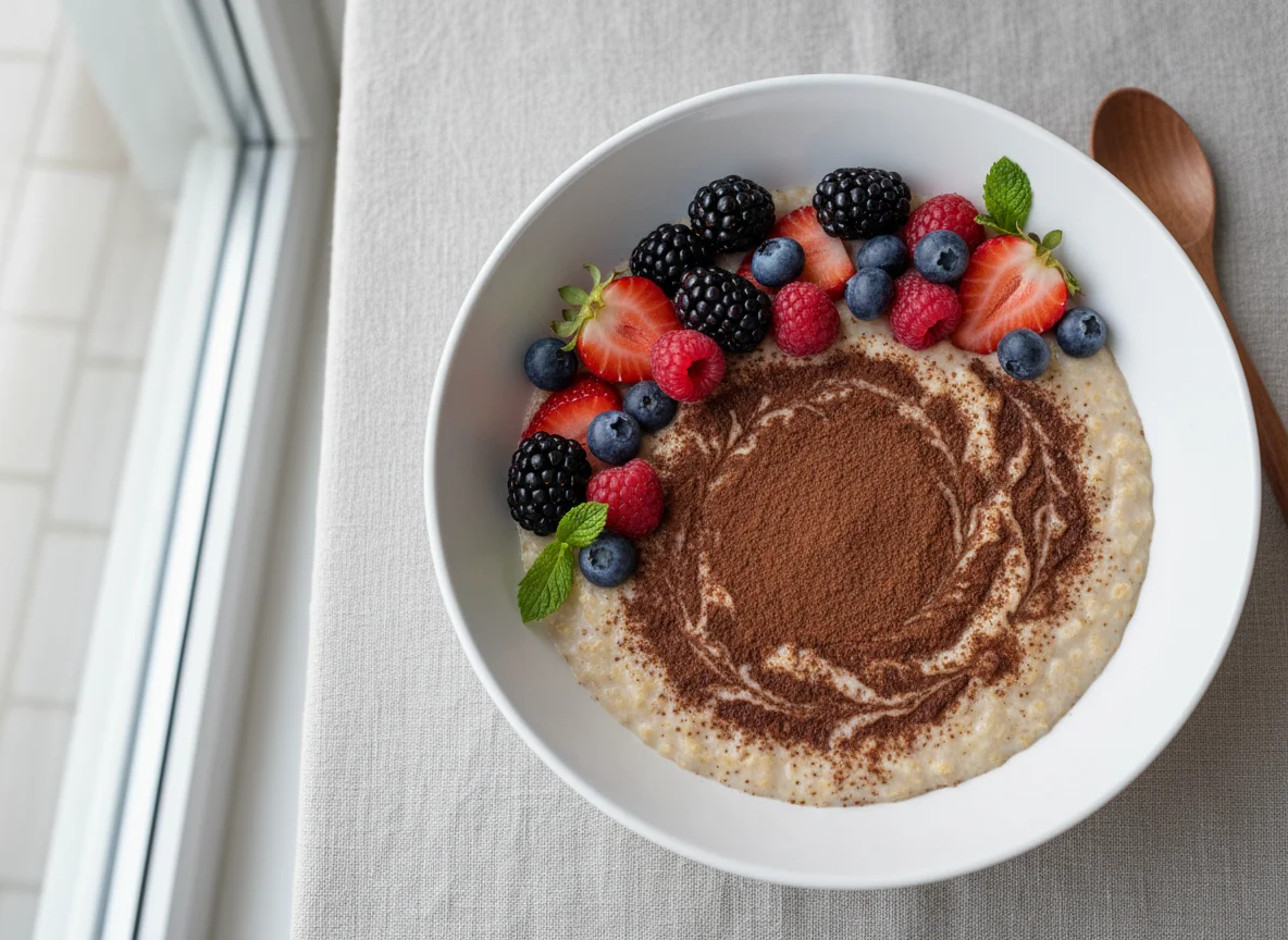 Haferbrei mit Beeren und Kakao photo