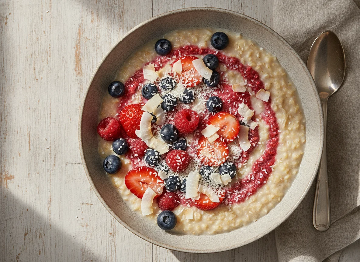 Haferbrei mit Beeren und Kokosraspeln photo