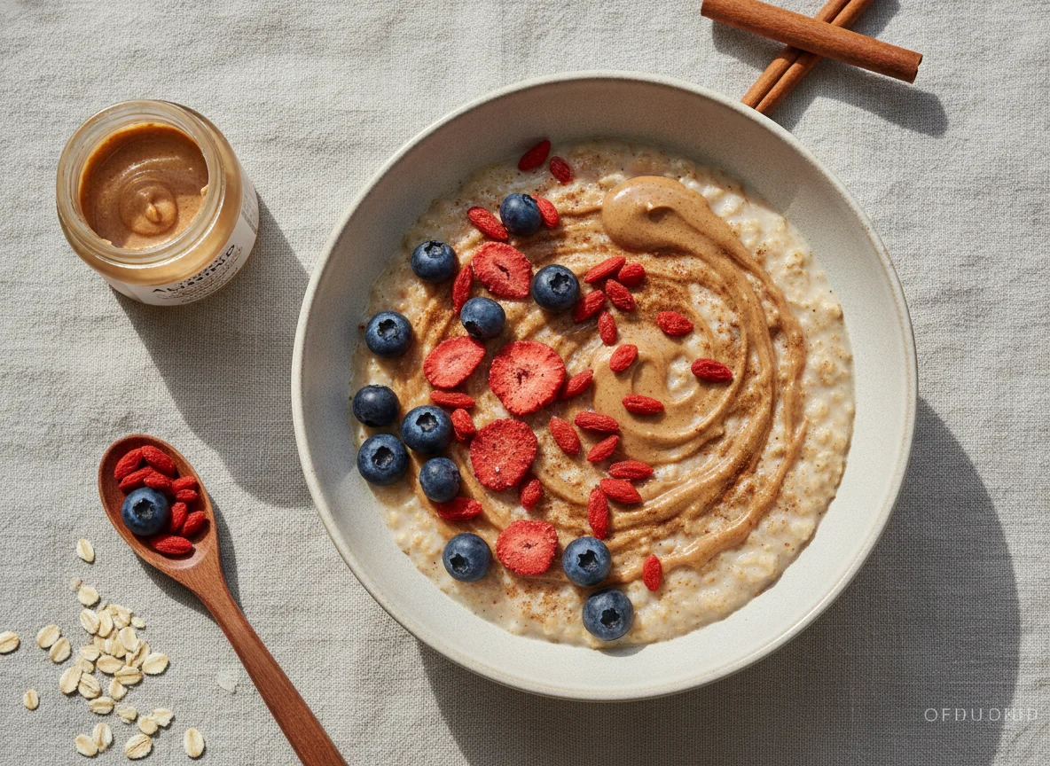 Haferbrei mit Beeren und Nussbutter photo