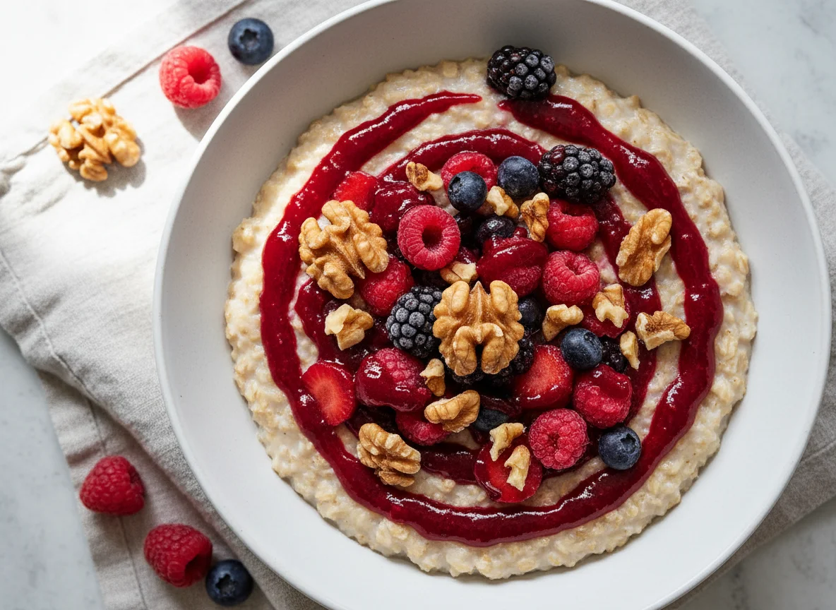 Haferbrei mit Beeren und Nüssen photo