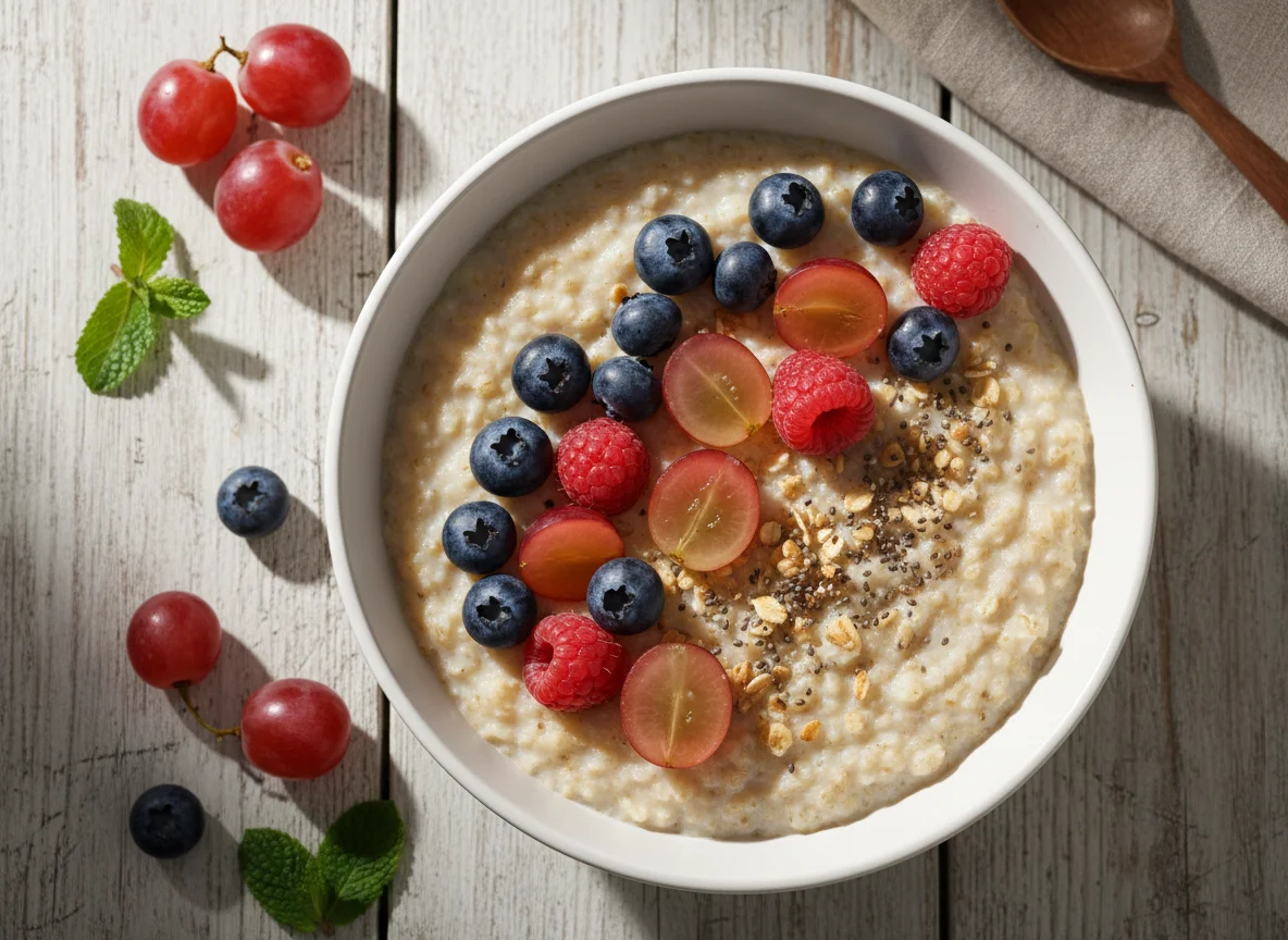 Haferbrei mit Beeren und Trauben photo