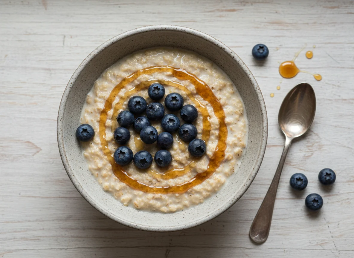 Haferbrei mit Blaubeeren und Ahornsirup photo