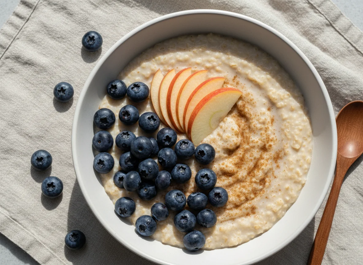 Haferbrei mit Blaubeeren und Apfel photo