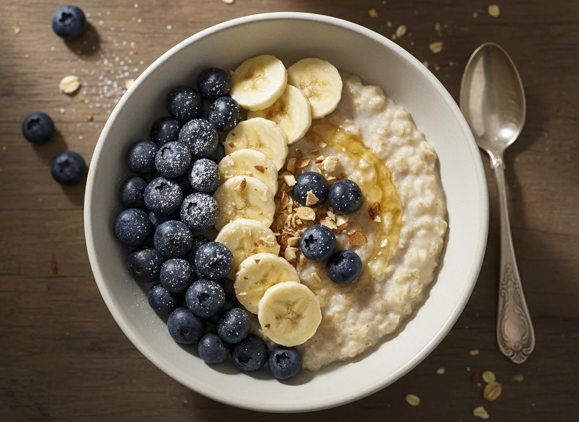Haferbrei mit Blaubeeren und Banane photo