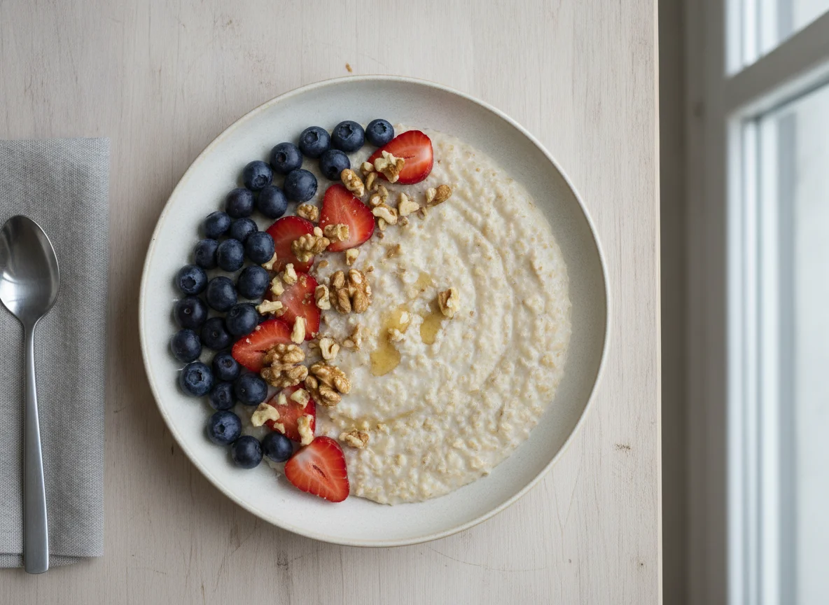 Haferbrei mit Blaubeeren und Erdbeeren photo