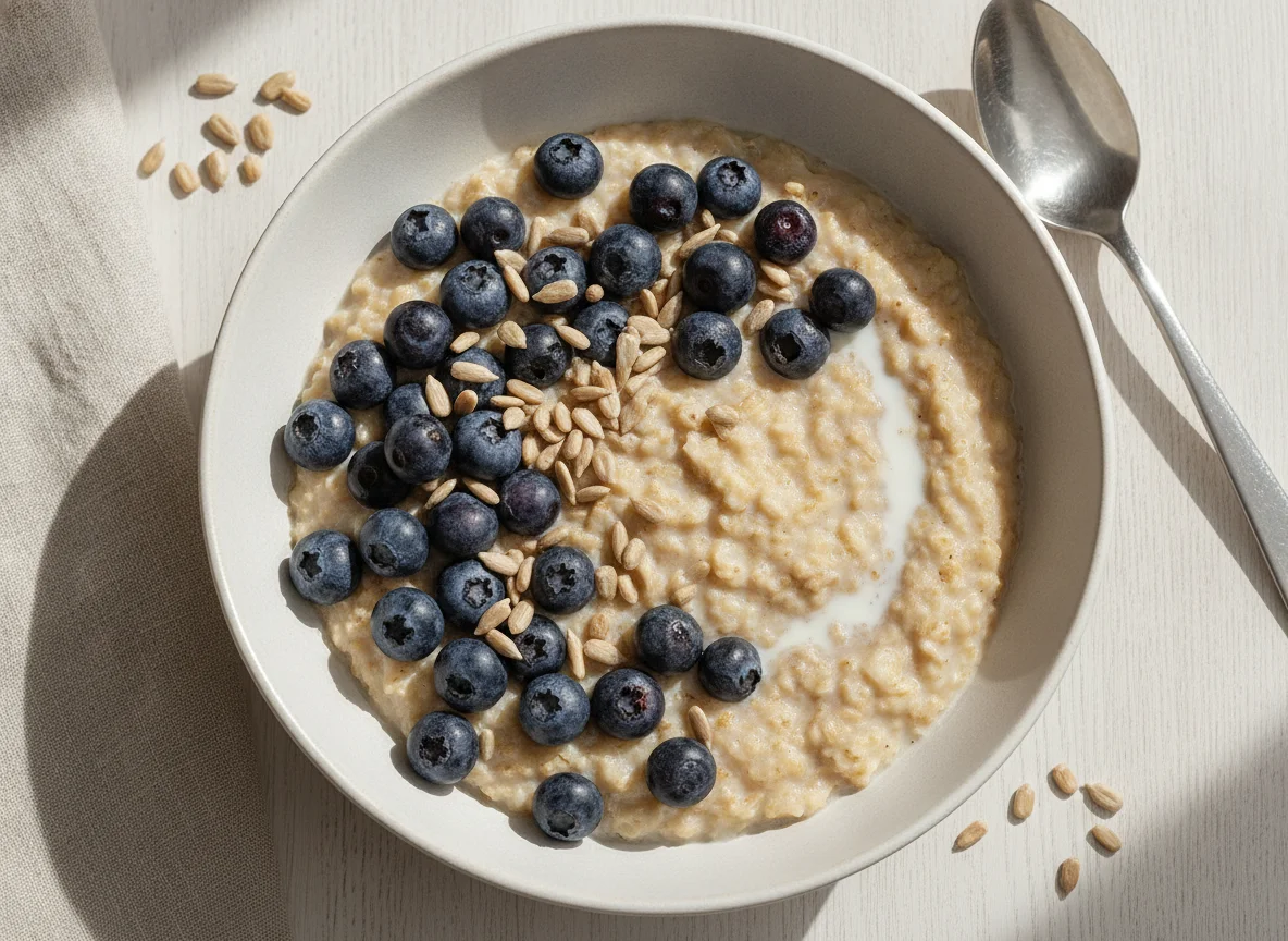 Haferbrei mit Blaubeeren und Kernen photo