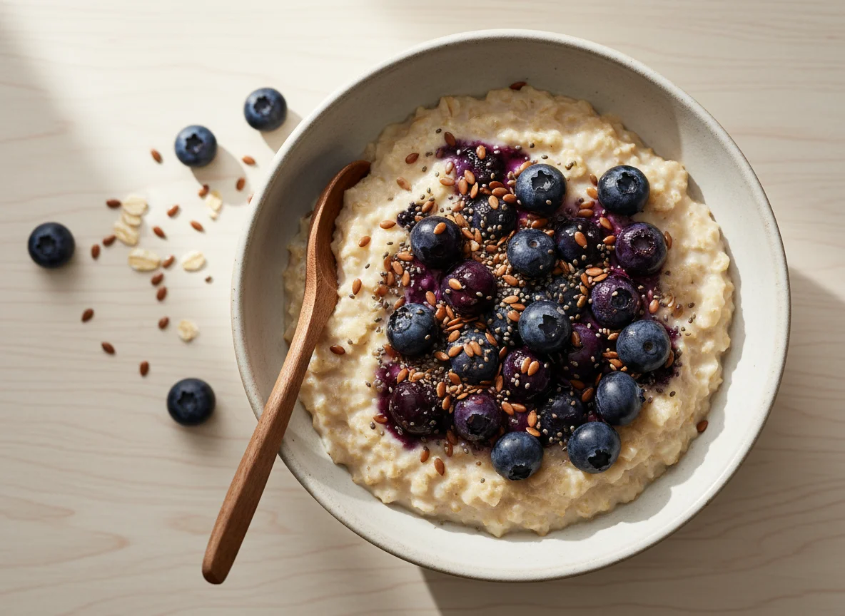 Haferbrei mit Blaubeeren und Samen photo