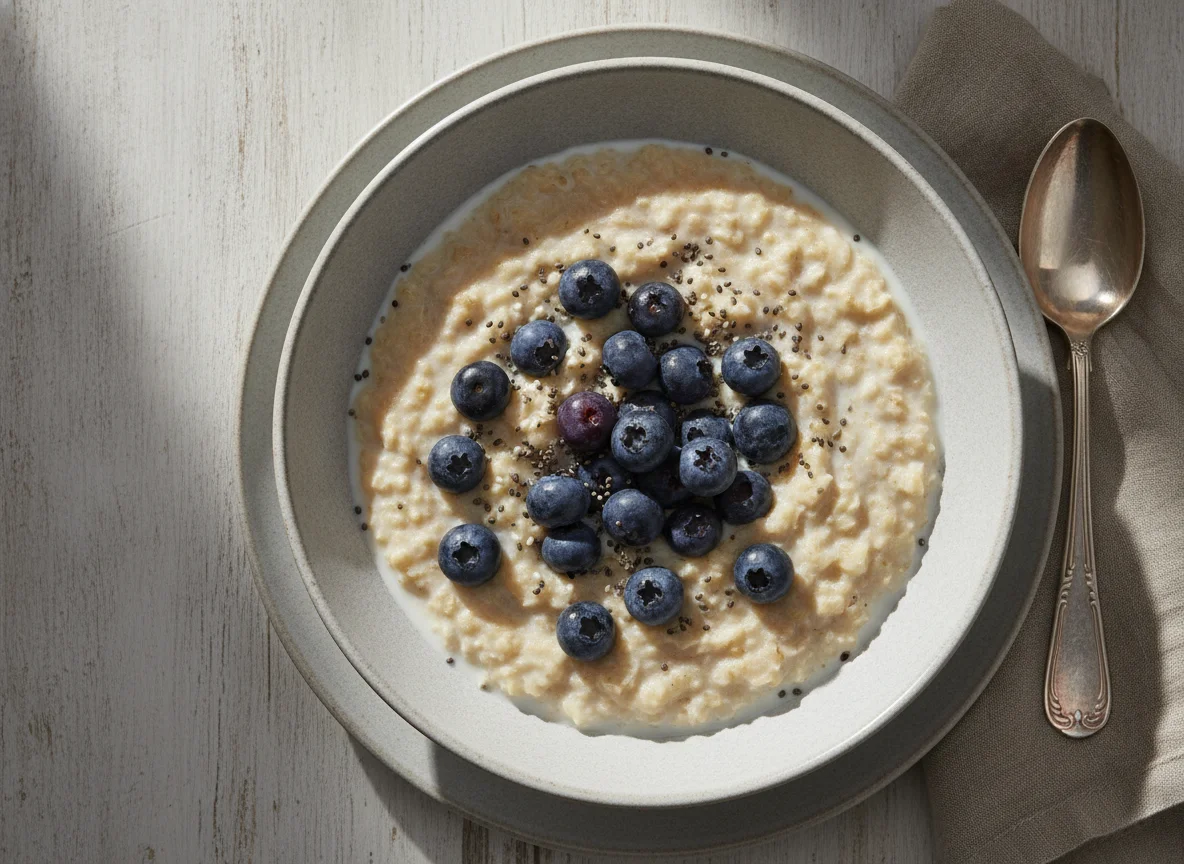 Haferbrei mit Chiasamen und Blaubeeren photo