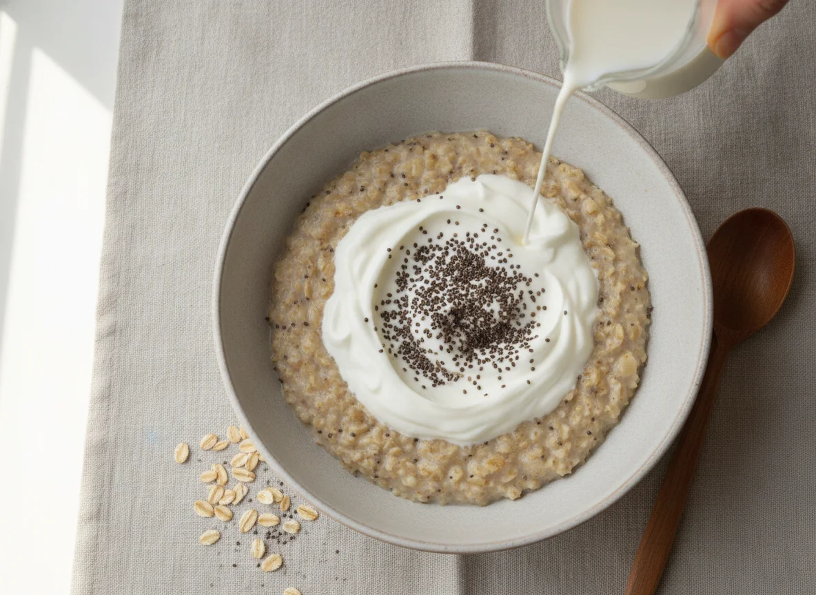 Haferbrei mit Chiasamen und Joghurt photo