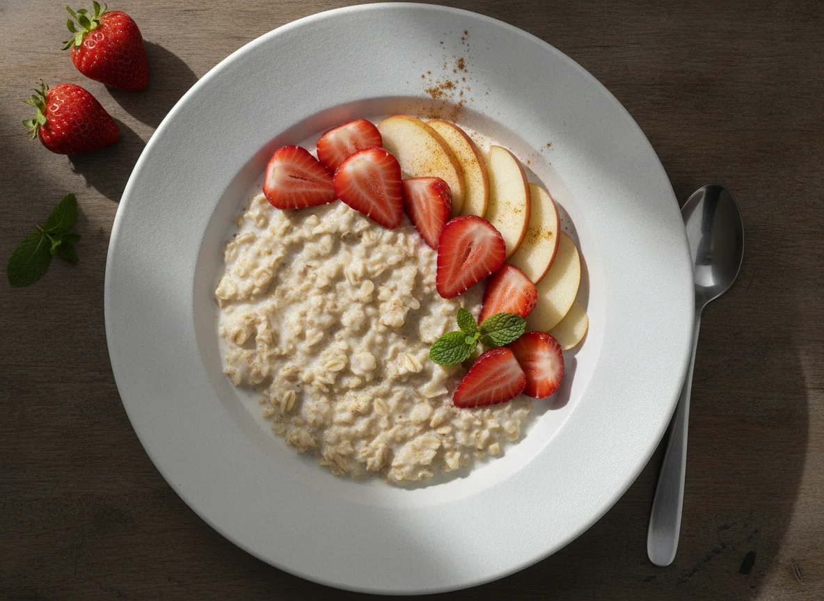 Haferbrei mit Erdbeeren und Apfel photo