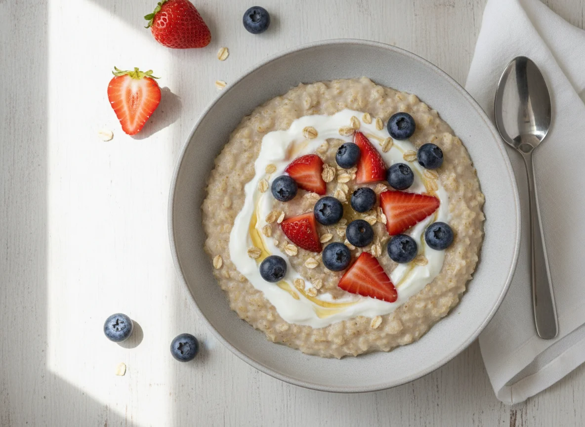 Haferbrei mit Erdbeeren und Blaubeeren photo