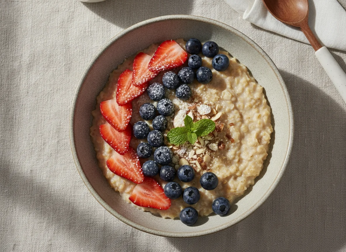 Haferbrei mit Erdbeeren und Heidelbeeren photo