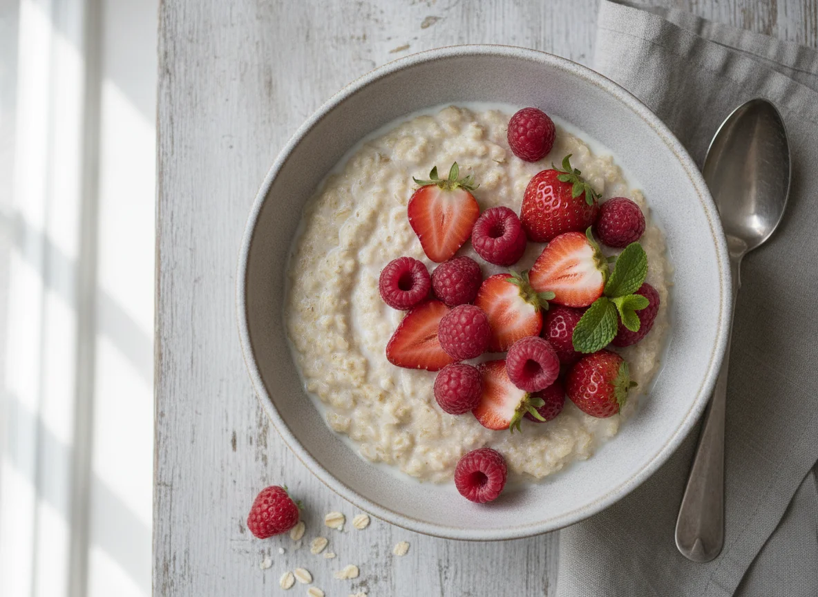 Haferbrei mit Erdbeeren und Himbeeren photo