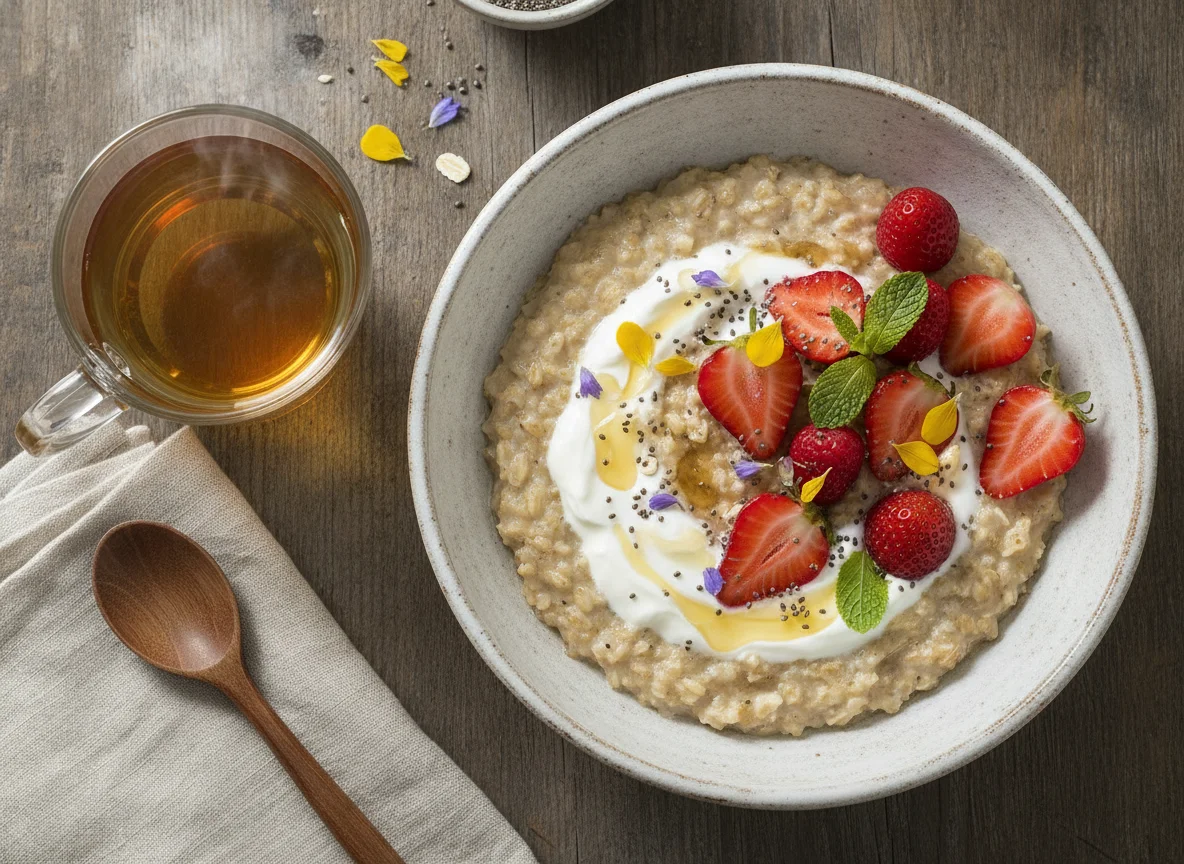 Haferbrei mit Erdbeeren und Joghurt photo