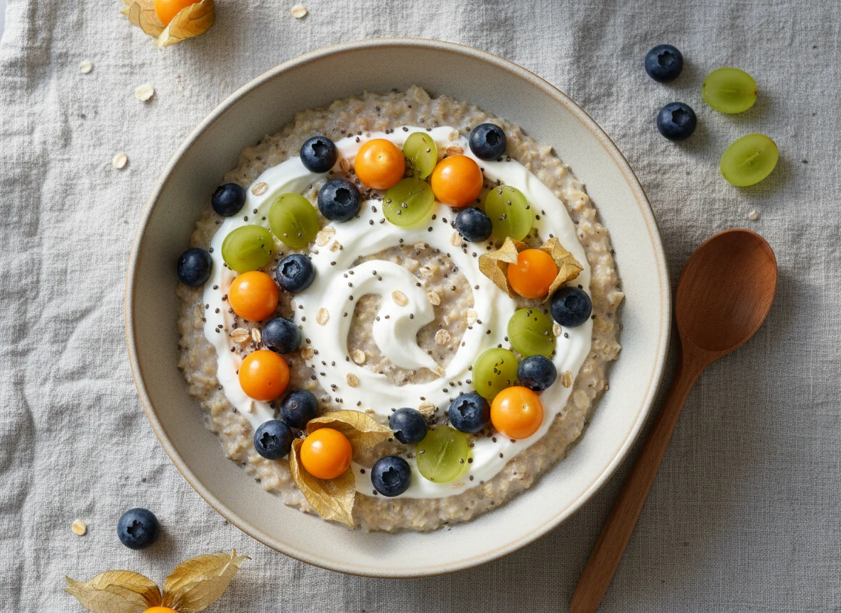 Haferbrei mit Früchten und Joghurt photo