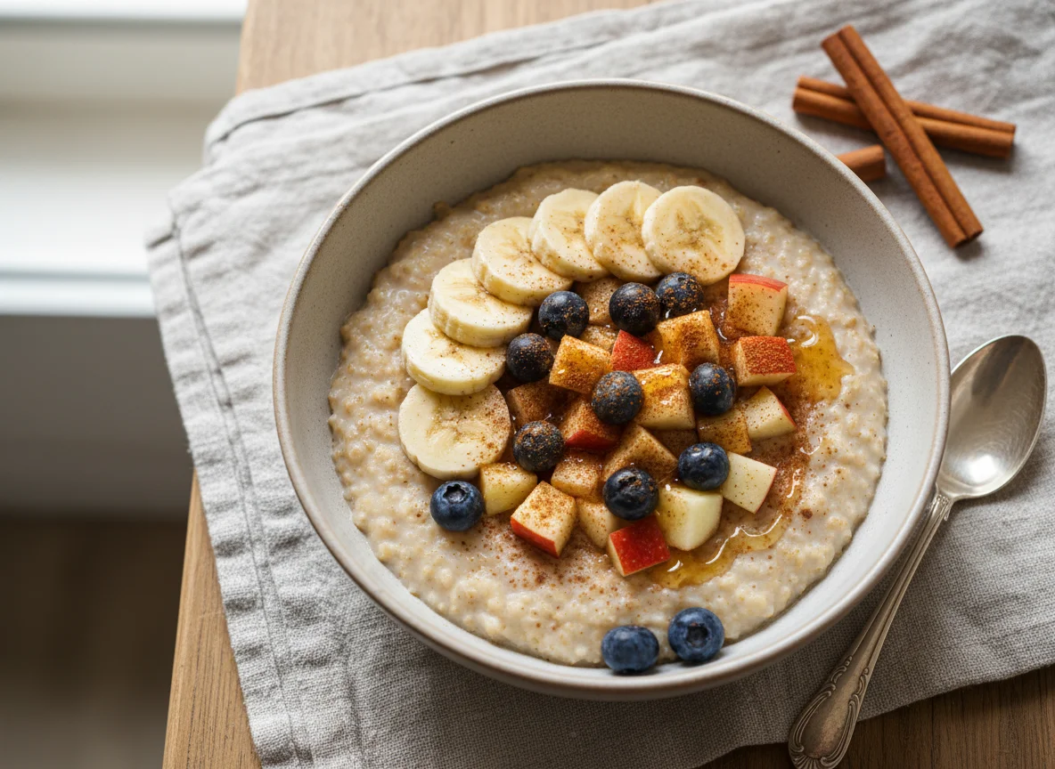 Haferbrei mit Früchten und Zimt photo