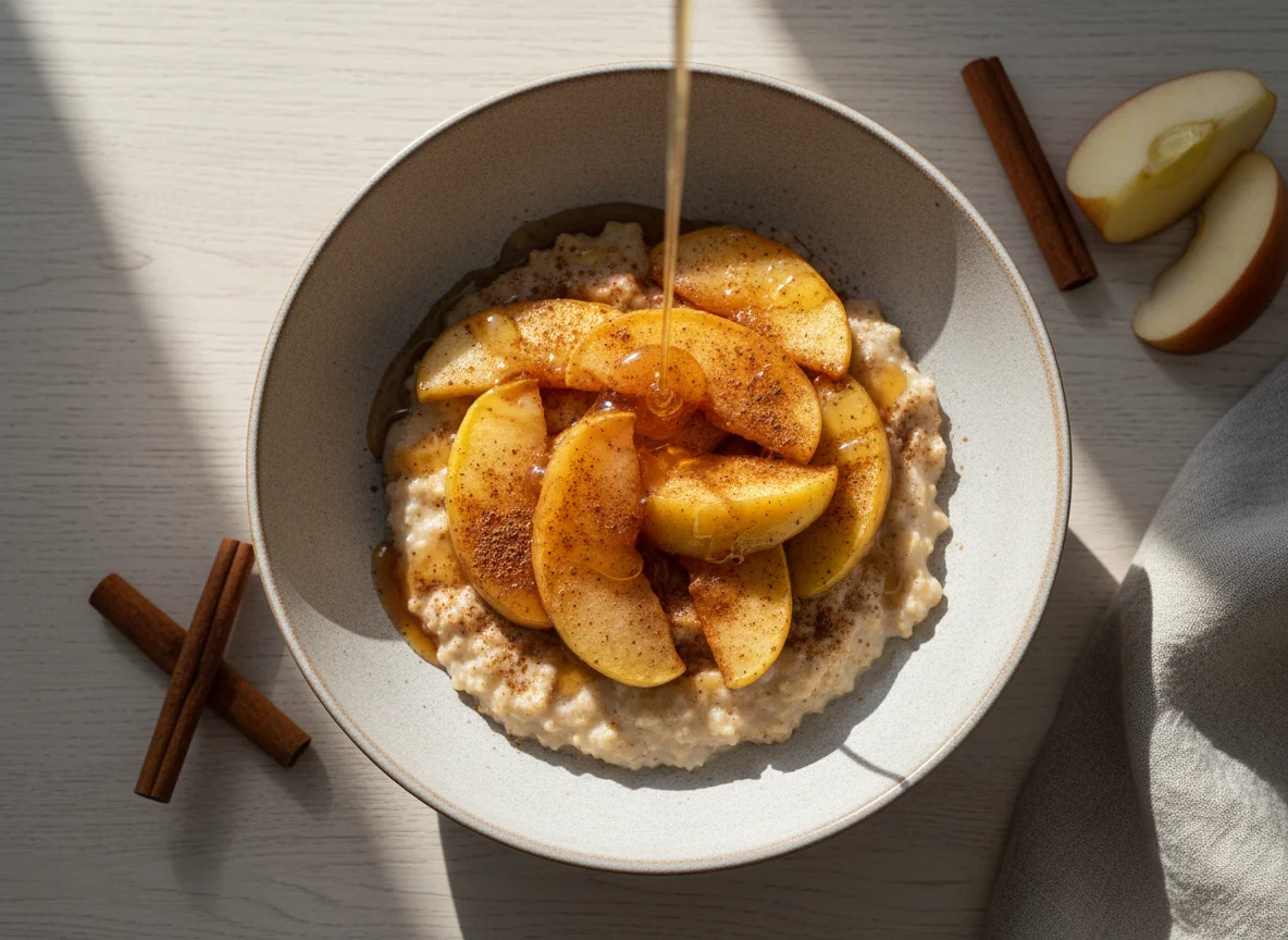 Haferbrei mit gebratenen Äpfeln photo