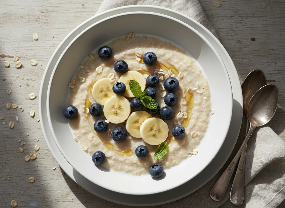 Haferbrei mit Heidelbeeren und Banane photo