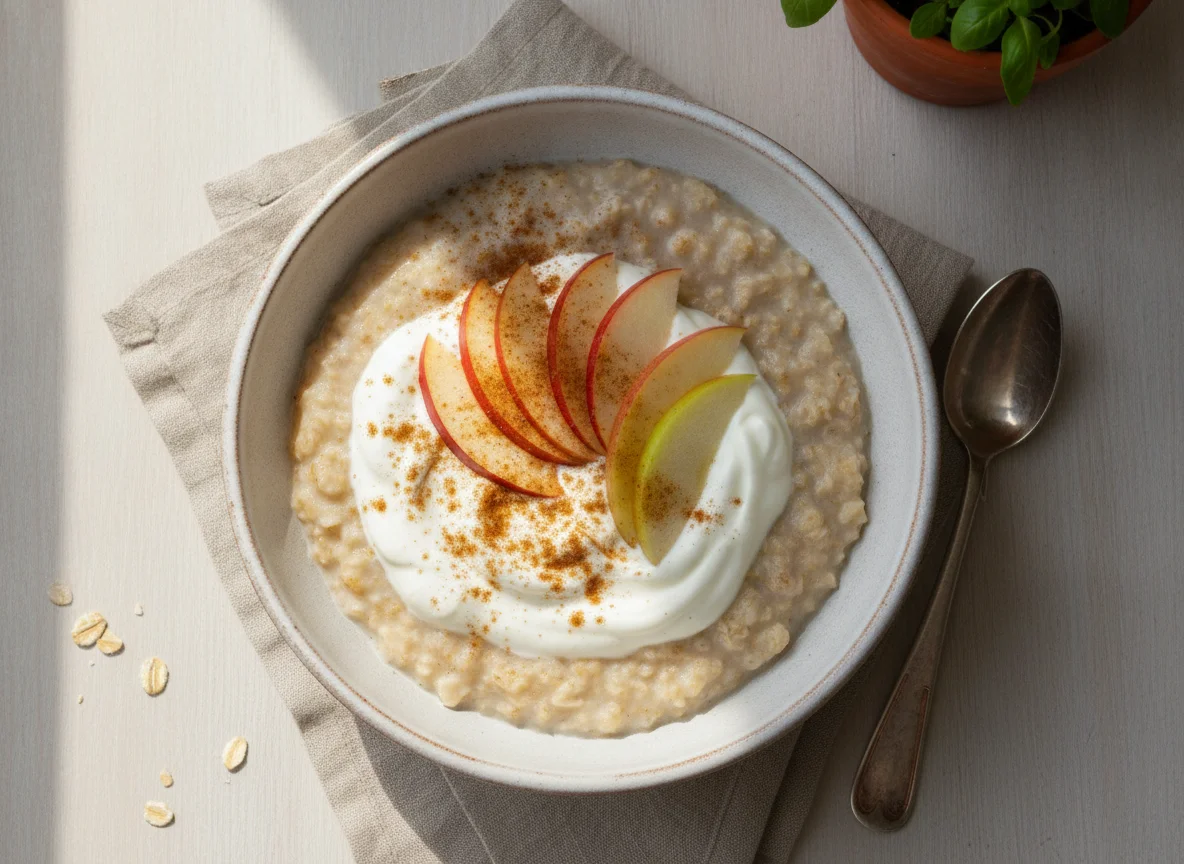Haferbrei mit Joghurt und Apfel photo