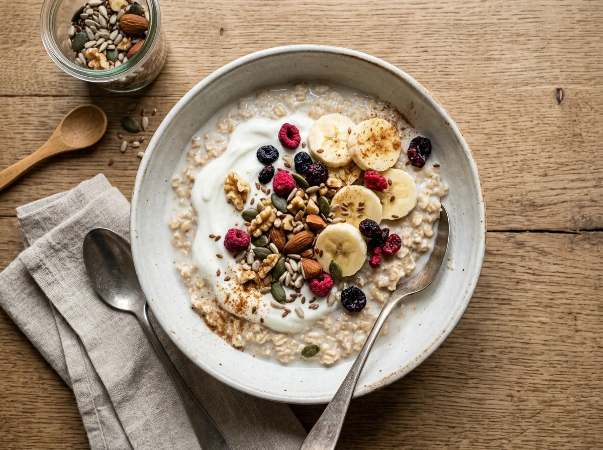 Haferbrei mit Joghurt und Früchten photo
