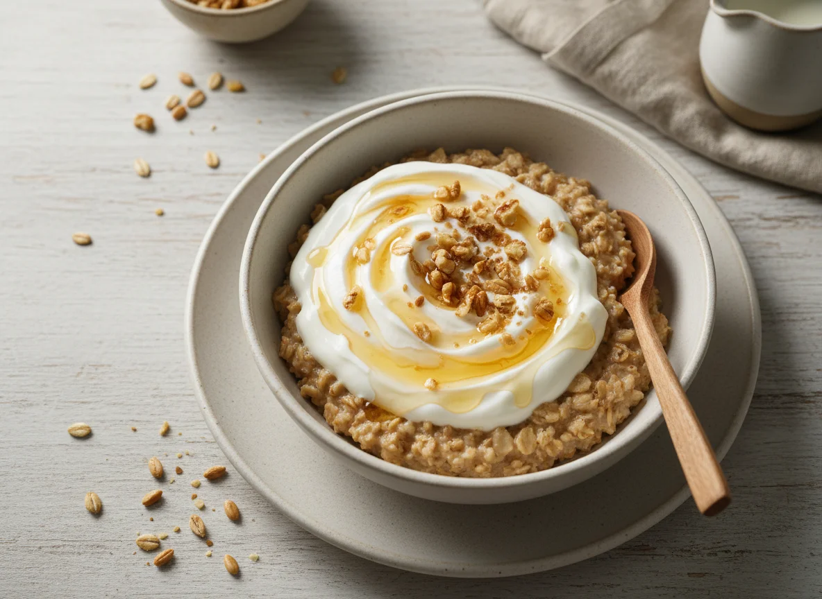 Haferbrei mit Joghurt und Honig photo