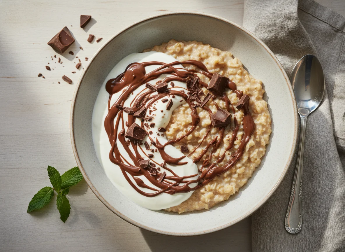 Haferbrei mit Joghurt und Schokolade photo