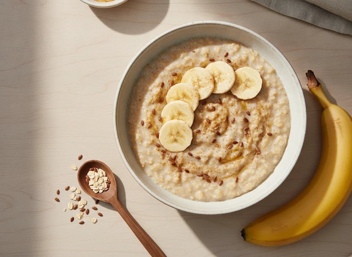 Haferbrei mit Leinsamen und Banane photo