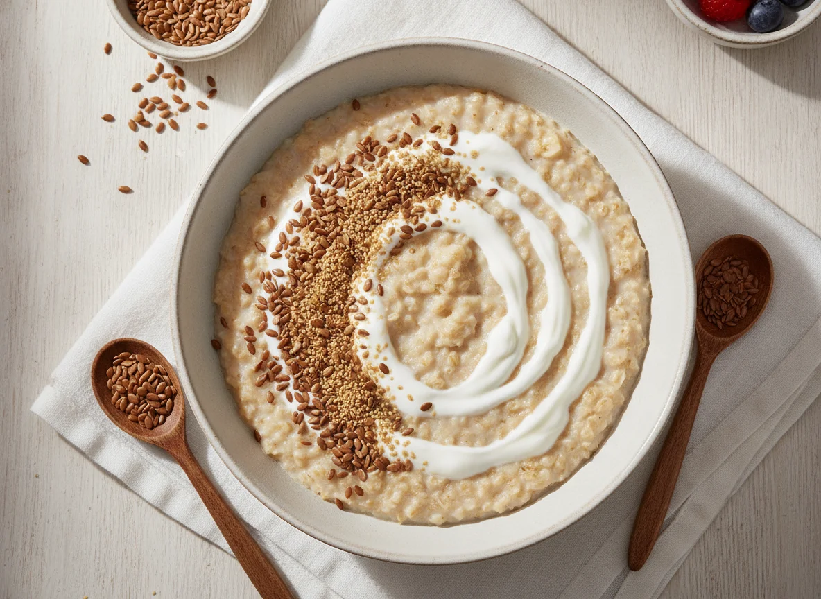 Haferbrei mit Leinsamen und Joghurt photo