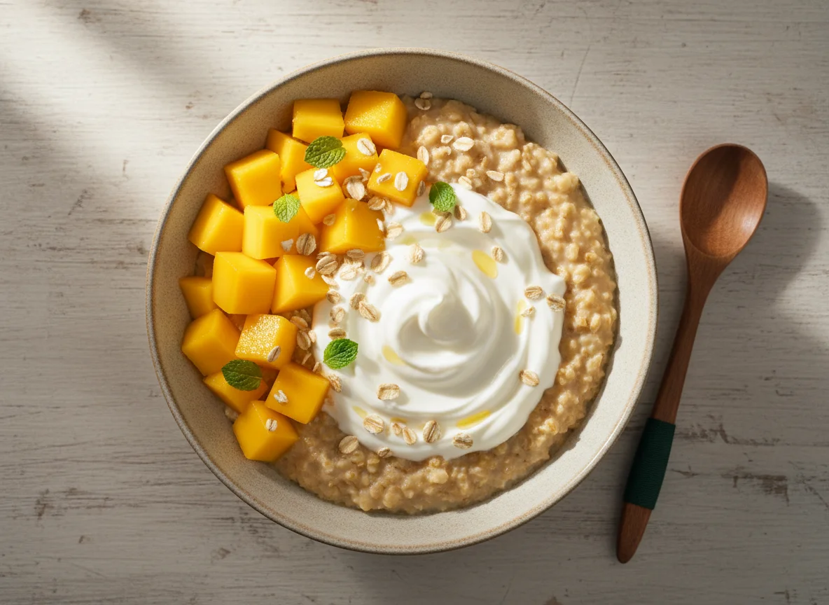 Haferbrei mit Mango und Joghurt photo