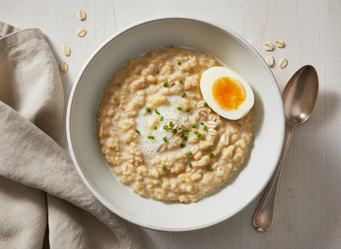 Haferbrei mit Milch und Eiern photo