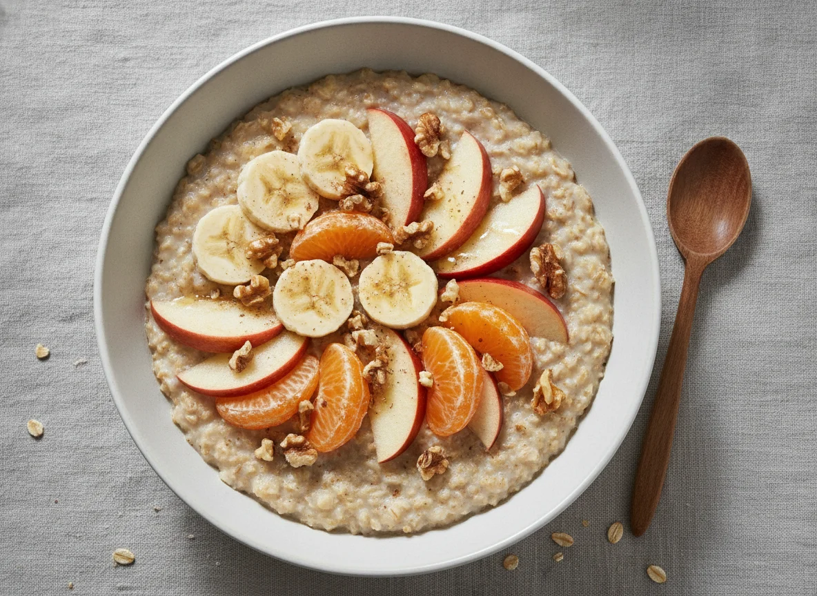Haferbrei mit Obst und Nüssen photo