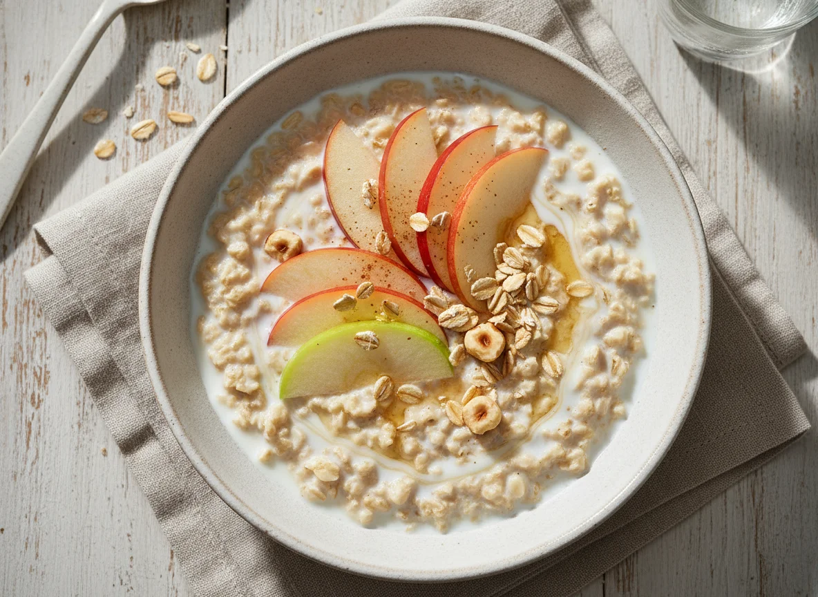 Haferflocken mit Apfel und Milch photo