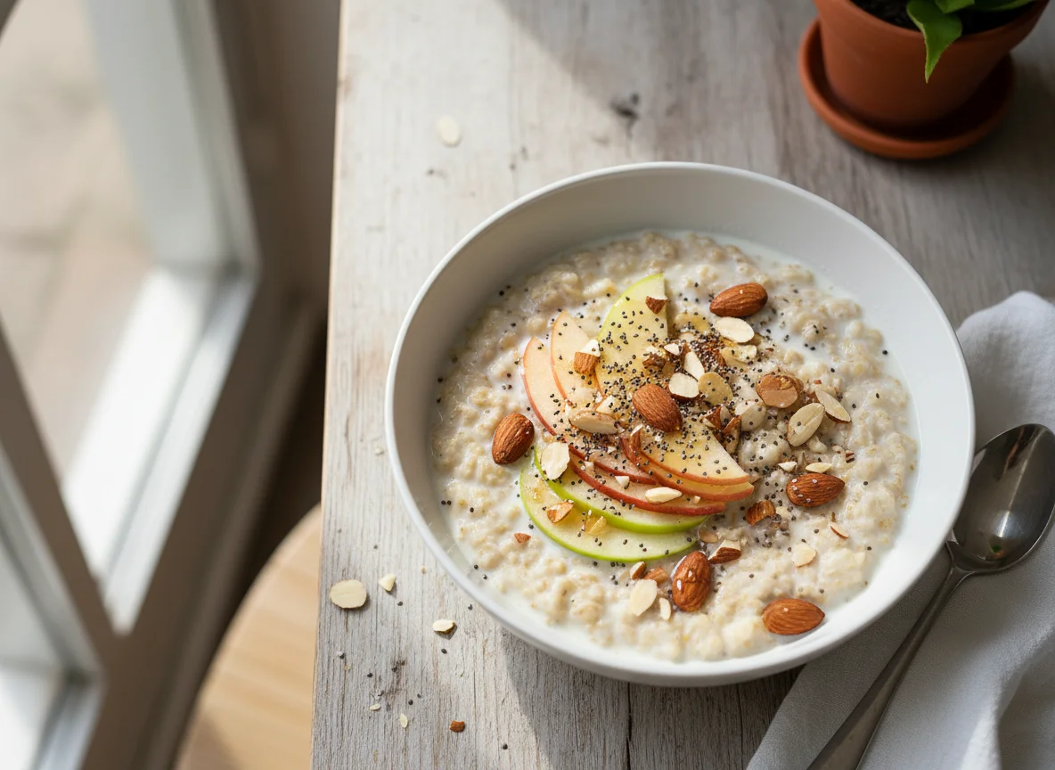 Haferflocken mit Apfel und Nüssen photo