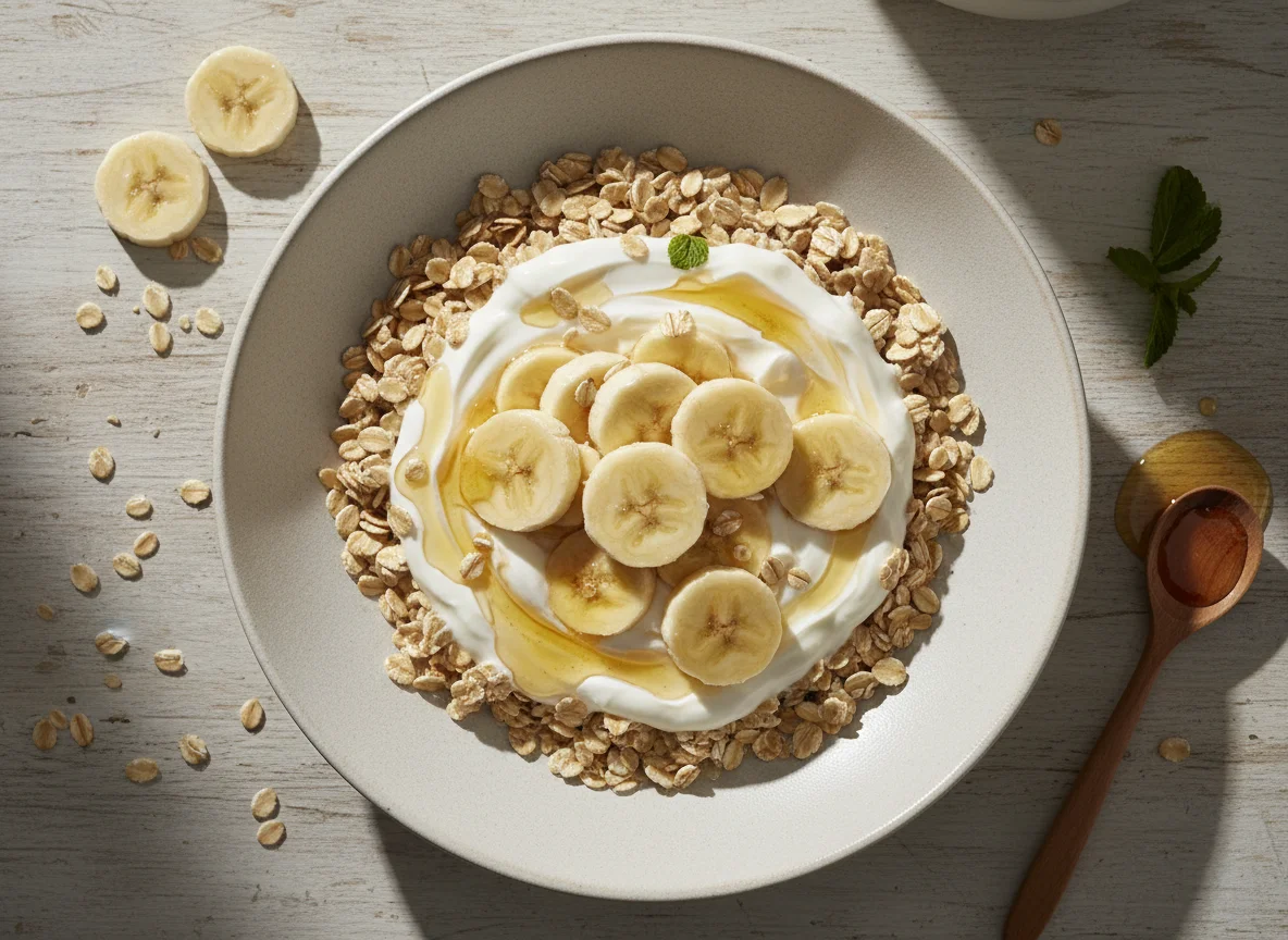 Haferflocken mit Banane und Joghurt photo