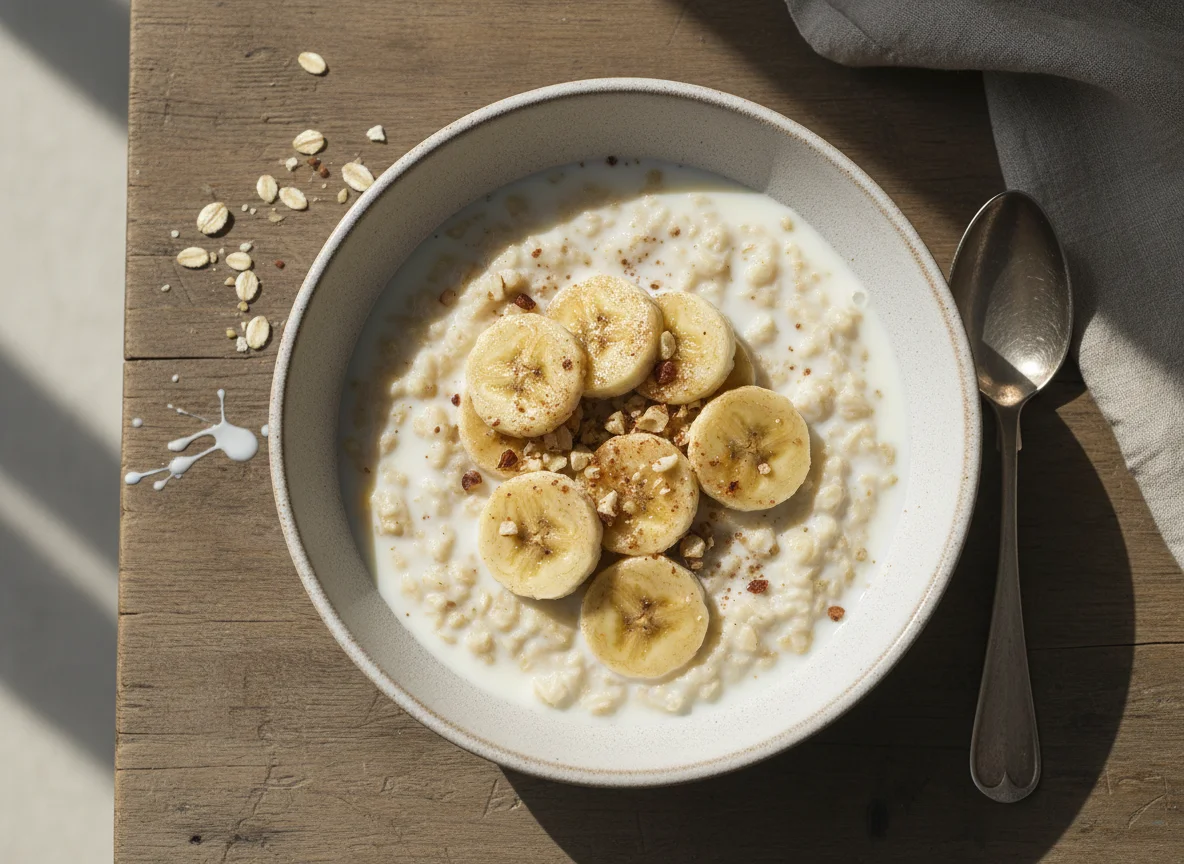 Haferflocken mit Banane und Milch photo