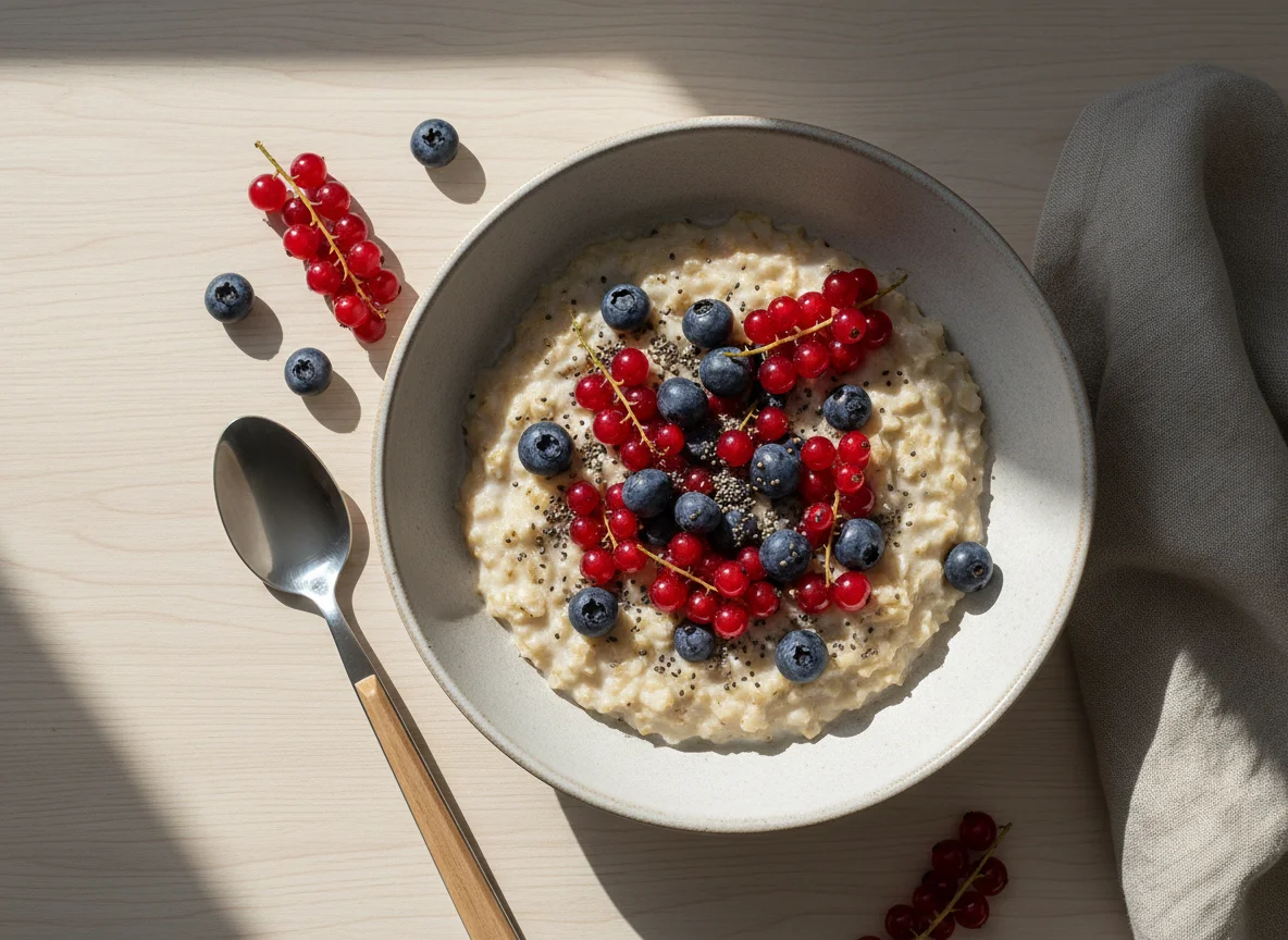 Haferflocken mit Beeren und Chiasamen photo