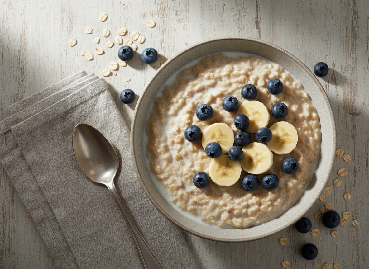 Haferflocken mit Blaubeeren und Banane photo