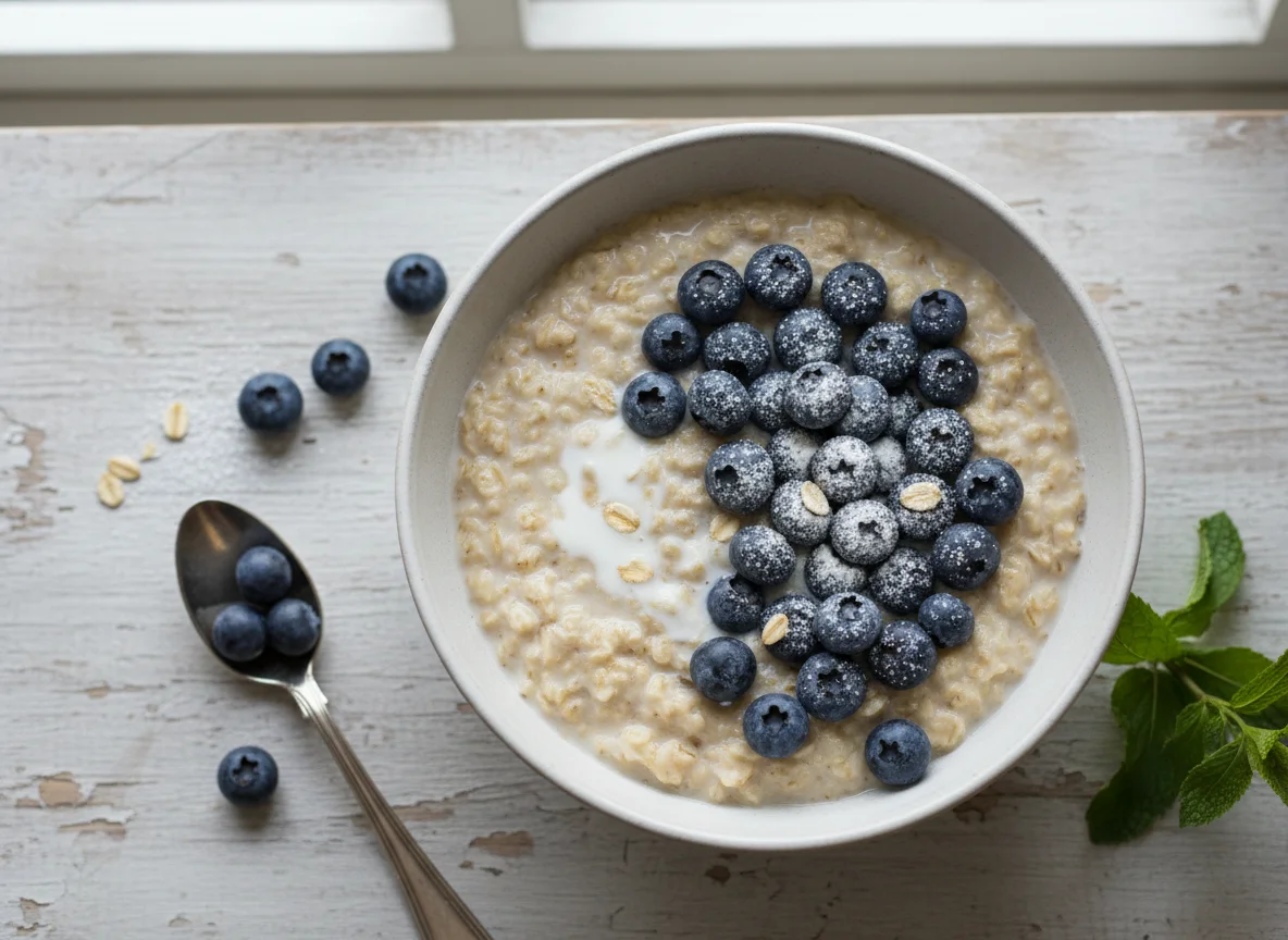 Haferflocken mit Heidelbeeren photo